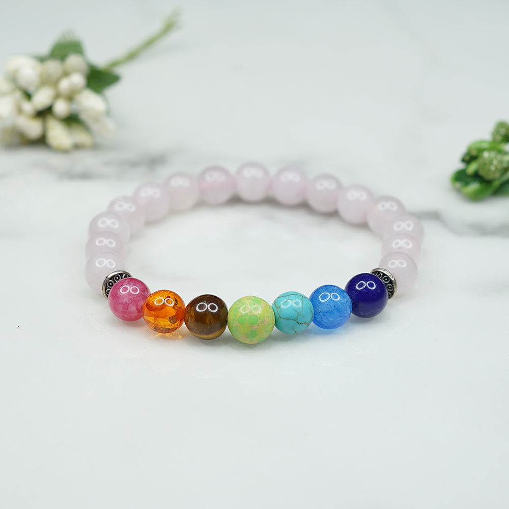 Chakras and Rose Quartz Bracelet